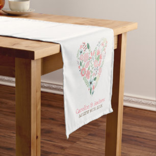 Floral Heart Personalised Wedding Short Table Runner