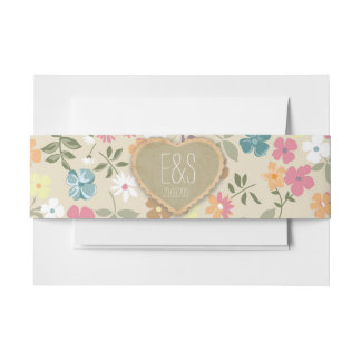 Floral Heart Personalized Invitation Belly Bands Invitation Belly Band
