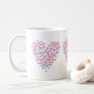 Floral heart, Pink and blue flowers on heart shape Coffee Mug