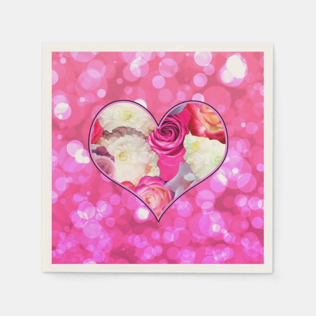 Floral Heart Pink Bokeh Napkin (Front)