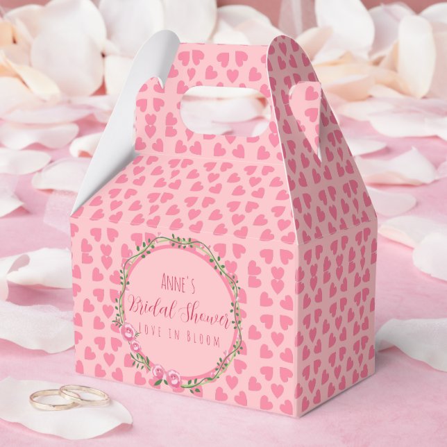 Floral & Heart Pink Bridal Shower Favour Box (Wedding)