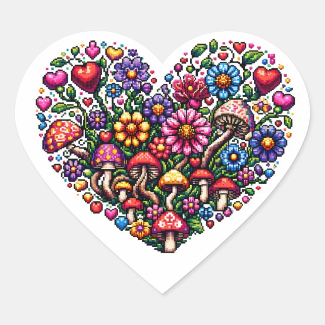 Floral Heart Pixel Art Sticker (Front)