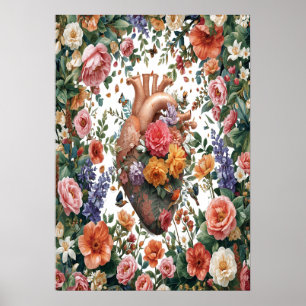 Floral Heart Poster Artistic Bloom Wall Art