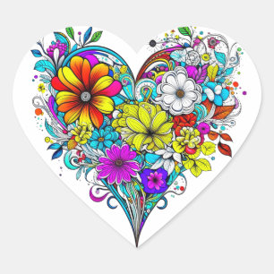Floral Heart Pretty Colourful Sticker