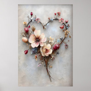 Floral Heart Print, Valentine Romantic Love Poster