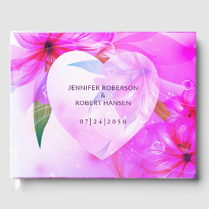 Floral Heart Purple Dewdrops Wedding Guest Book