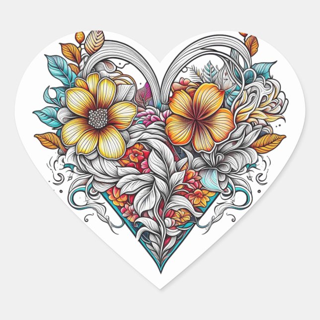 Floral Heart Romantic Heart Sticker (Front)