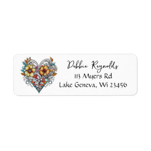 Floral Heart Romantic Personalised Return Address Label