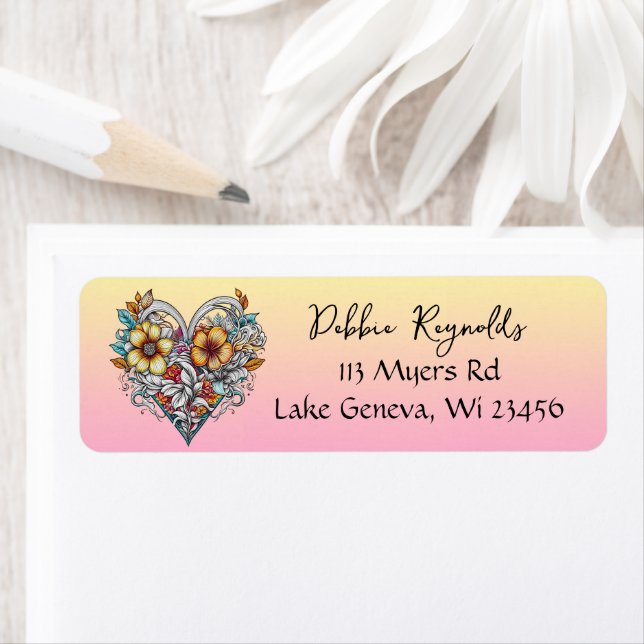 Floral Heart Romantic Personalised Return Address Label (Insitu)