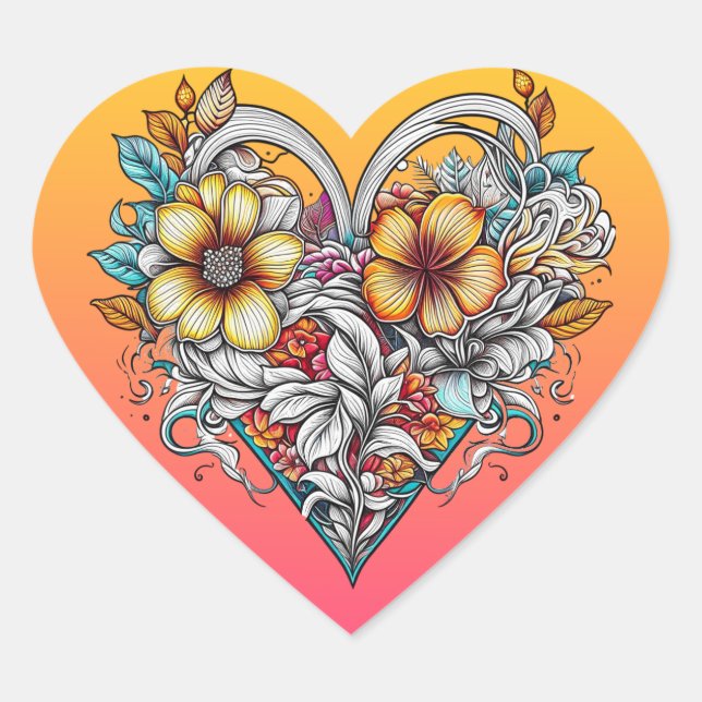Floral Heart Romantic Sticker (Front)