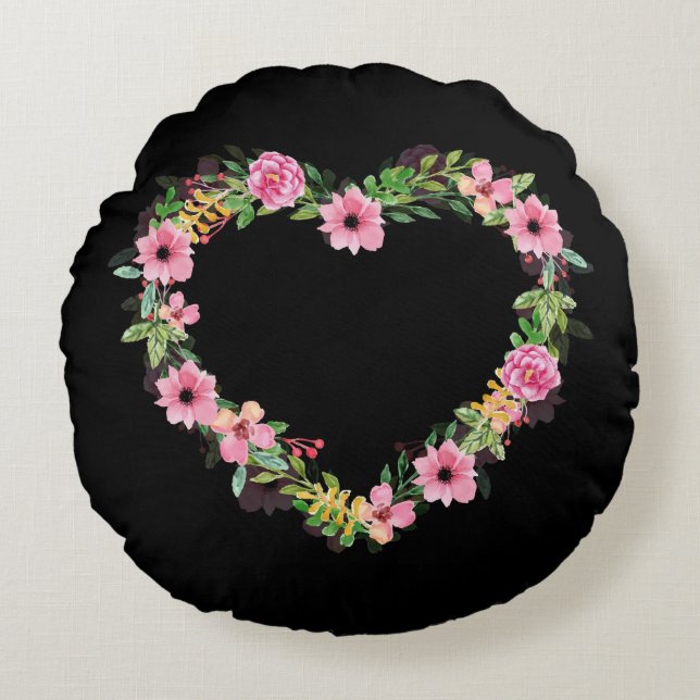 Floral Heart Round Cushion (Front)