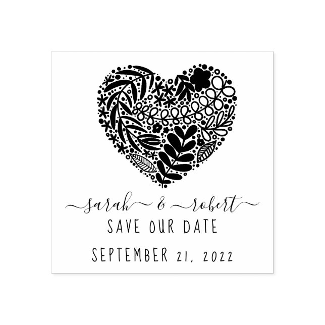 floral heart save the date stamp (Imprint)