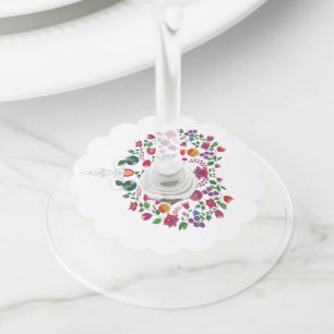 Floral Heart Shape Wine Glass Tag