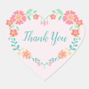 Floral Heart Thank You Heart Sticker