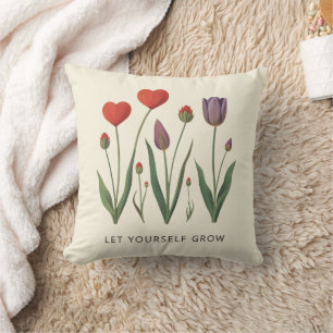 Floral Heart Tulips Let Yourself Grow Quote Cushion
