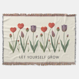 Floral Heart Tulips Let Yourself Grow Quote Throw Blanket