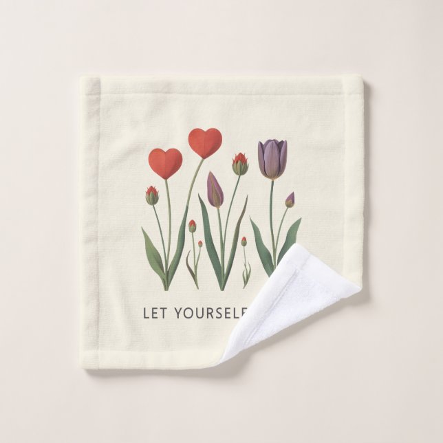 Floral Heart Tulips Let Yourself Grow Quote Wash Cloth (Wash Cloth)