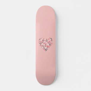 Floral heart Valentine's day card Skateboard