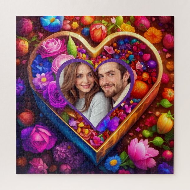 Floral Heart Valentine's Day Photo Jigsaw Puzzle (Vertical)