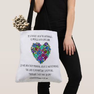 Floral Heart, verse from Lamentations 3:22-24 Tote Bag