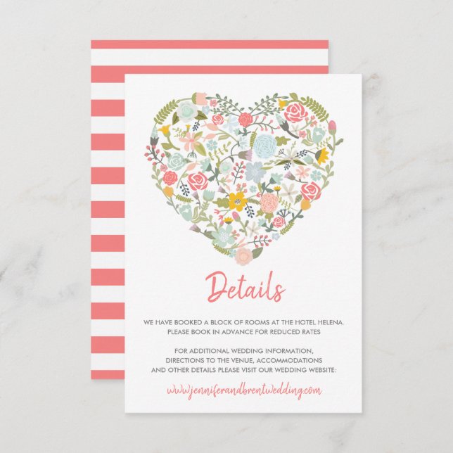 Floral Heart Wedding Details Invitation (Front/Back)