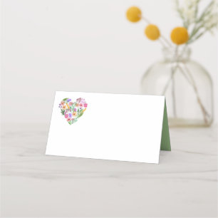Floral Heart Wedding Folded Place Card