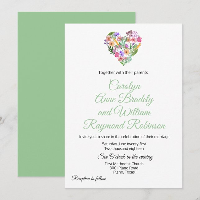 Floral Heart Wedding Invitation (Front/Back)