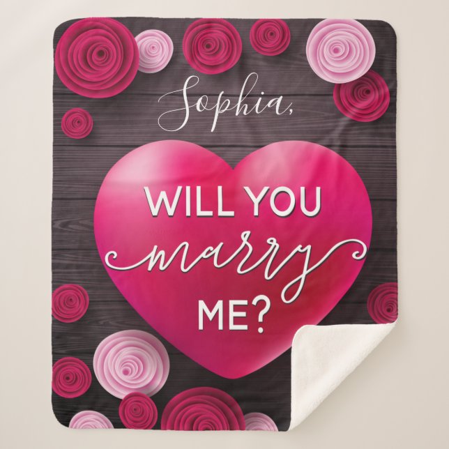 Floral Heart Wedding Proposal - Will you Marry Me? Sherpa Blanket (Front)