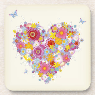Floral heart with butterflies coaster