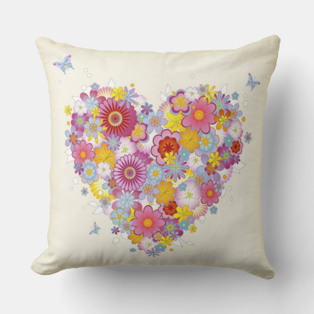 Floral heart with butterflies cushion (Front)
