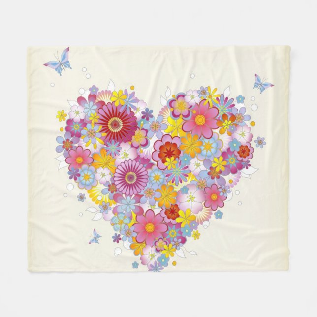 Floral heart with butterflies fleece blanket (Front (Horizontal))