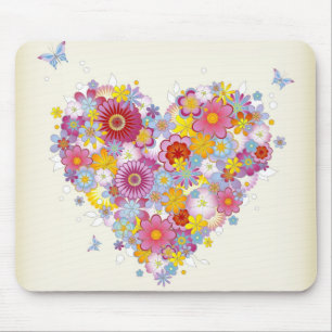 Floral heart with butterflies mouse pad