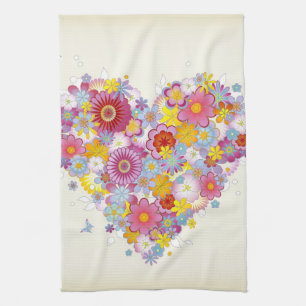 Floral heart with butterflies tea towel