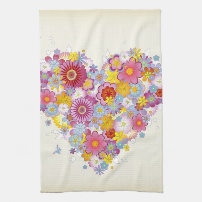 Floral heart with butterflies tea towel (Vertical)