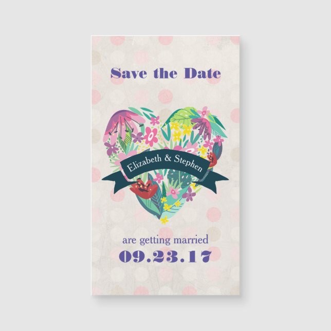 Floral Heart with Tropical Flowers Save The Date (Front)