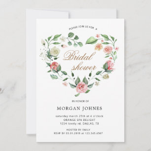 Floral Heart Wreath Bridal Shower Invitation