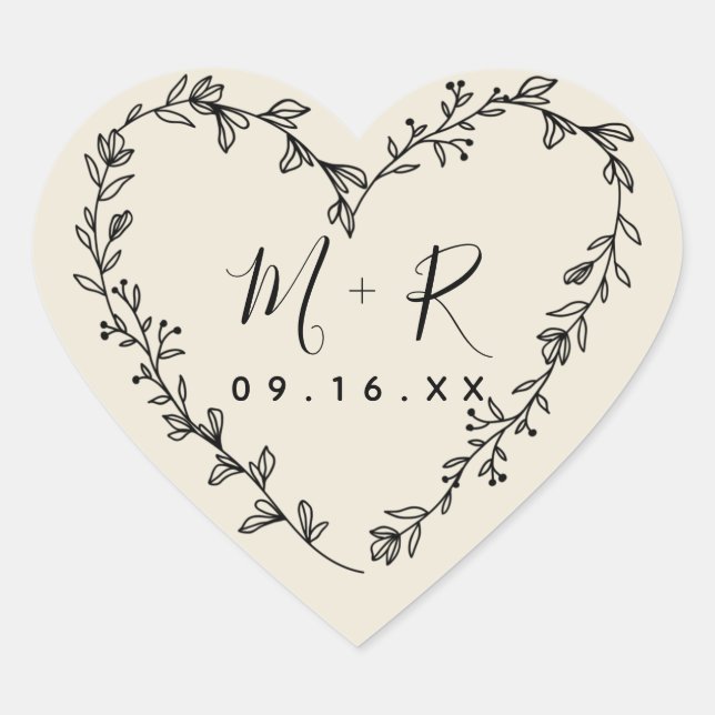 Floral Heart Wreath Calligraphy Initials Sticker (Front)
