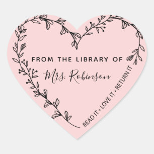 Floral Heart Wreath Library Pink Sticker