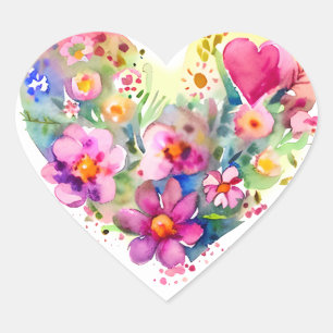 Floral Heart Wreath   Pastel Watercolor Colourful Heart Sticker