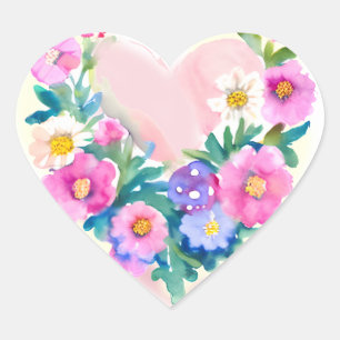 Floral Heart Wreath   Pastel Watercolor Pink Sticker