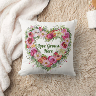 Floral Heart Wreath Personalised Cushion