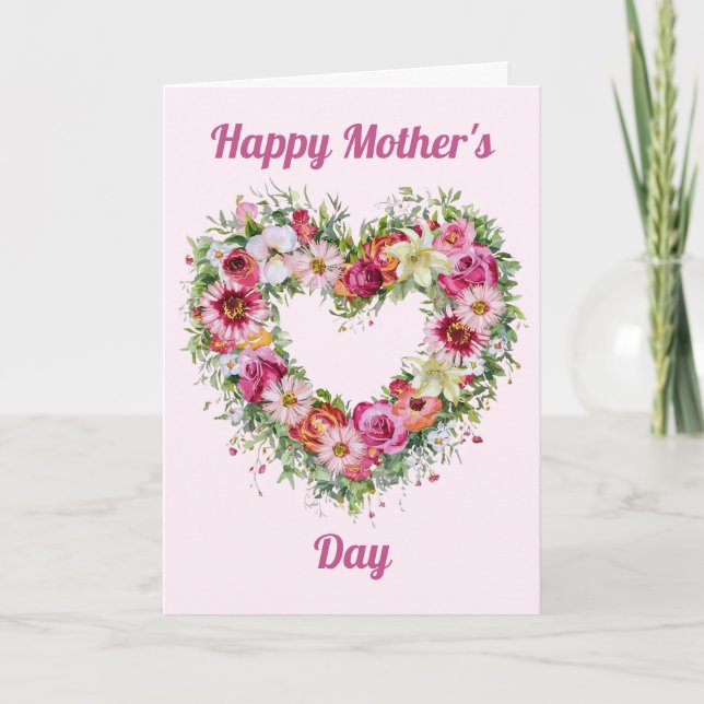 Floral Heart Wreath Personalised Mother's Day Card (Front)