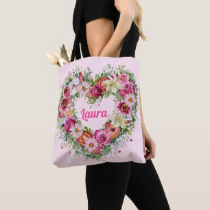 Floral Heart Wreath Personalised Tote Bag