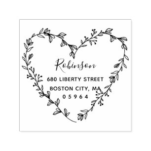 Floral Heart Wreath Return Address Self-inking Stamp