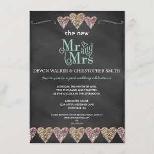 Floral Hearts Chalkboard Post Wedding Invitation