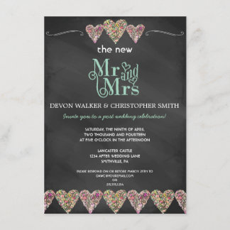 Floral Hearts Chalkboard Post Wedding Invitation