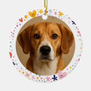 Floral Hearts Frame Custom Pet Photo Personalise Ceramic Ornament