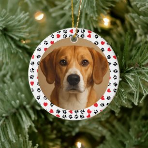 Floral Hearts Frame Custom Pet Photo Personalise Ceramic Ornament