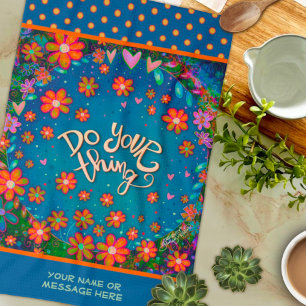Floral Hearts Fun Do Your Thing Quote Name  Tea Towel