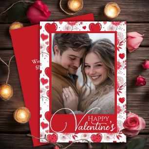 Floral Hearts Happy Valentine's Custom Photo Holiday Card